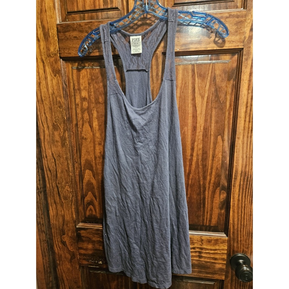 Victoria's Secret PINK Gray Tank Sleep Gown Lace Back Racerback Nightgown Medium